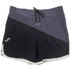 TYR Mens Bulldog Diagnonal Splice Board Shorts Swim - Black Grey Size 2XL - $40